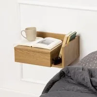 Ashanti Wall Hung Bedside Cabinet with Shelf - Oak