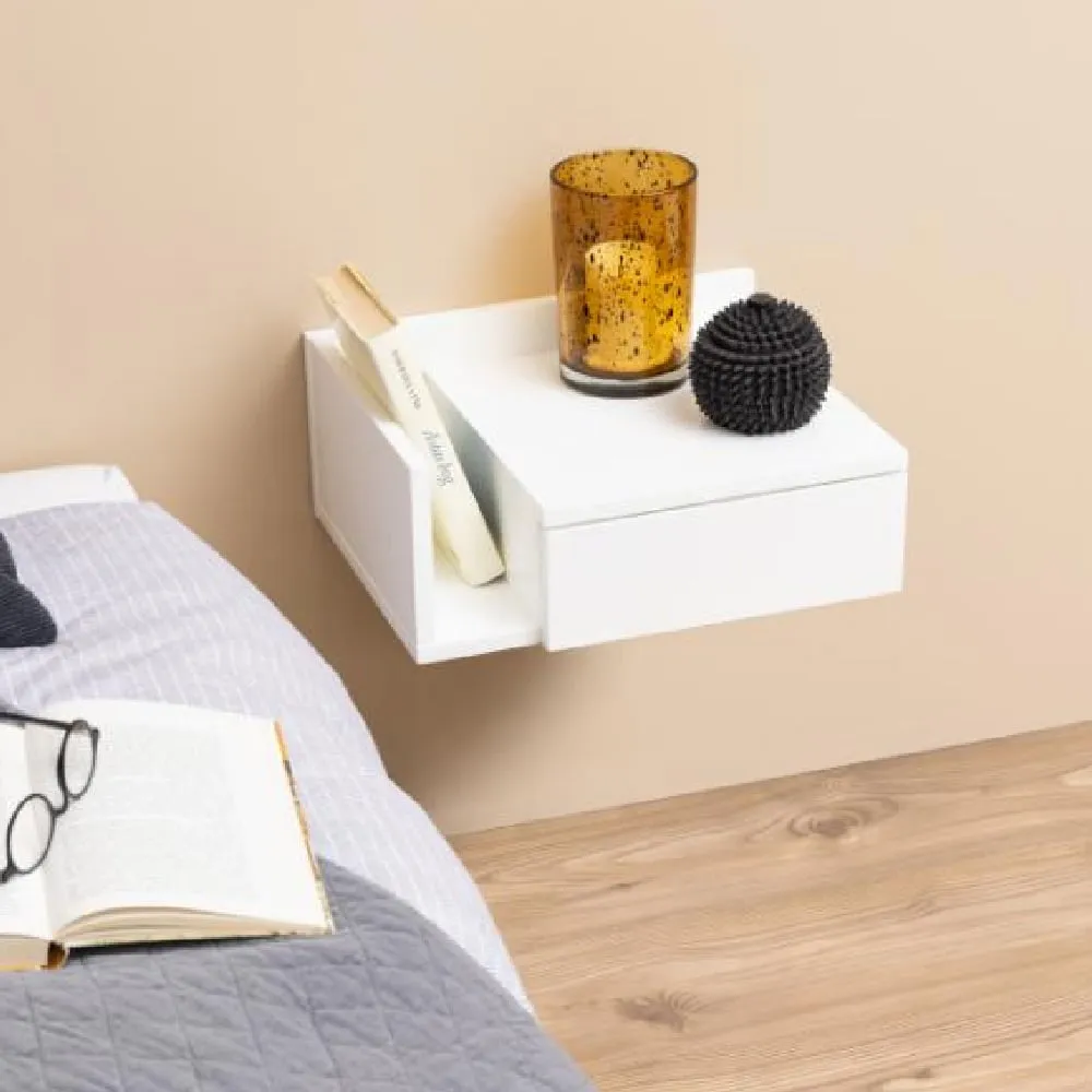 Ashanti Wall Hung Bedside Cabinet with Shelf - White