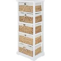 Ashbile 5 Basket Storage Chest - White, Acacia Wood