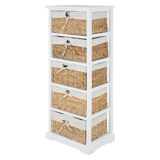 Ashbile 5 Basket Storage Chest - White, Acacia Wood image