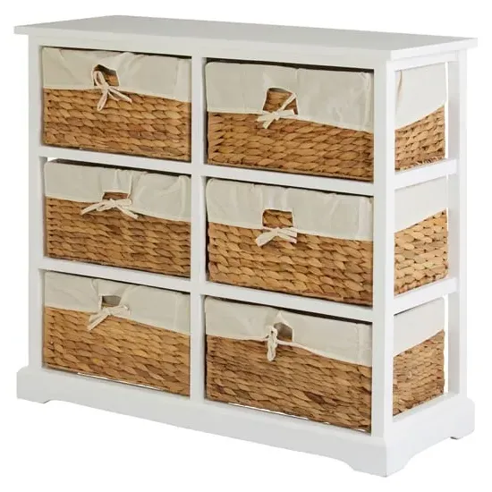 Ashbile 6 Basket Storage Chest - White, Acacia Wood