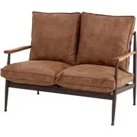 Ashbling 2-Seater Leather Sofa with Wooden Arms - Brown