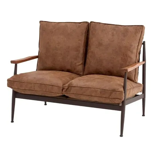 Ashbling 2-Seater Leather Sofa with Wooden Arms - Brown