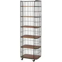 Ashbling 6-Tier Shelving Unit with Wheels - Natural, Black