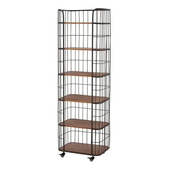 Ashbling 6-Tier Shelving Unit with Wheels - Natural, Black image