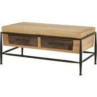 Ashbling Coffee Table with 2 Drawers - Natural, Ash Wood