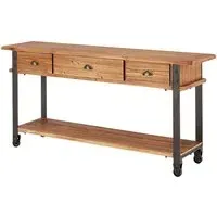 Ashbling Console Table with 3 Drawers - Natural, Fir Wood