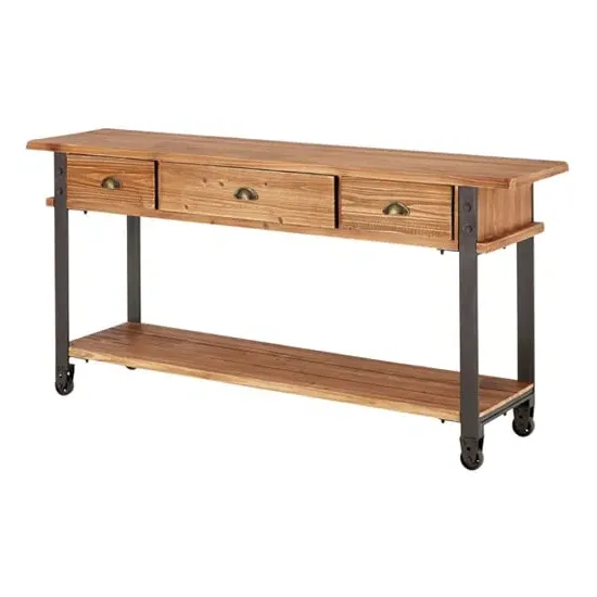 Ashbling Console Table with 3 Drawers - Natural, Fir Wood