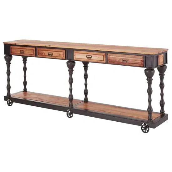 Ashbling Console Table with 4 Drawers - Natural, Elm Wood