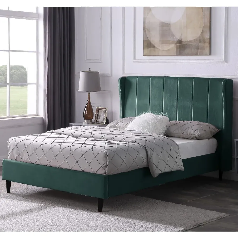 Ashburton Double Bed - Green, Velvet