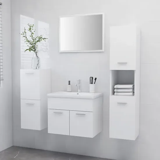 Asher Bathroom Furniture Set with Mirror - White, Engineered Wood product