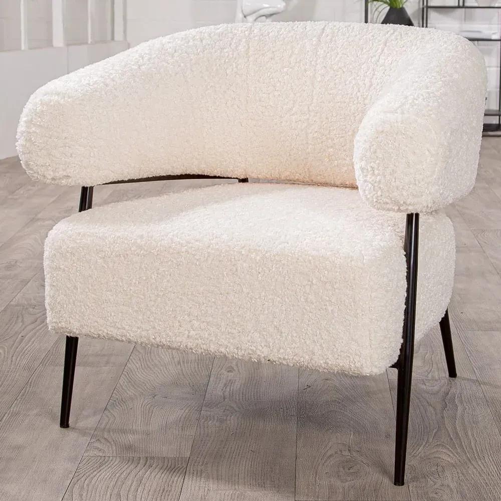 Ashland Fabric Armchair with Black Frame - White