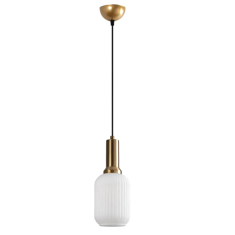 Asker Cylindrical Ribbed Glass Pendant Light - Gold & White, Metal product