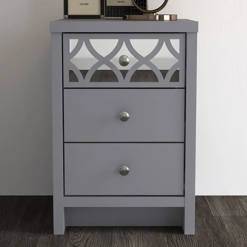 Asmara 3 Drawer Bedside Cabinet - Cool Grey, Wood image