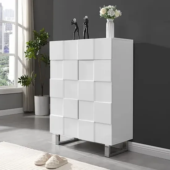 Aspen High Gloss Shoe Cabinet 2 Doors 1 Drawer - White, MDF product