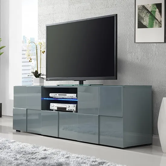 Aspen TV Sideboard with LED Lights - Grey, High Gloss image