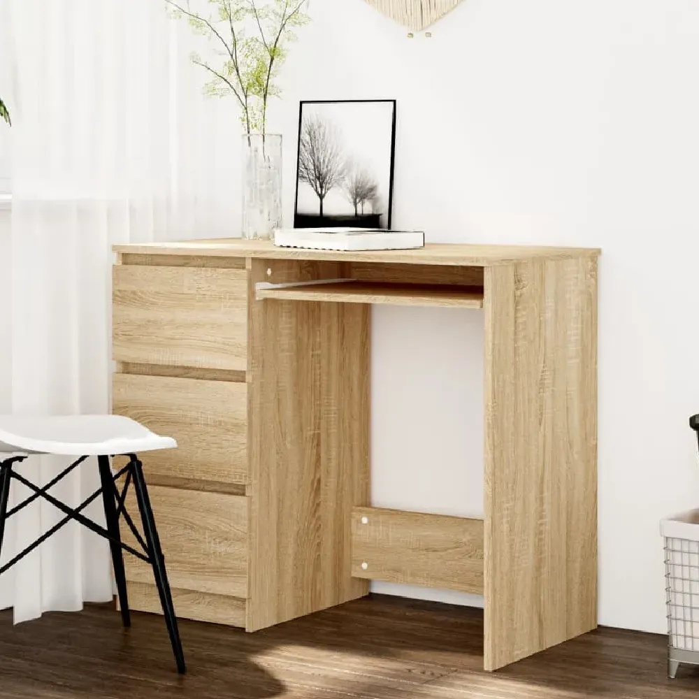 Assago Laptop Desk with 3 Drawers - Sonoma Oak, Engineered Wood product