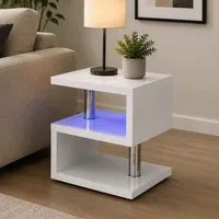 Aston Side Table with LED - White, High Gloss alternate view