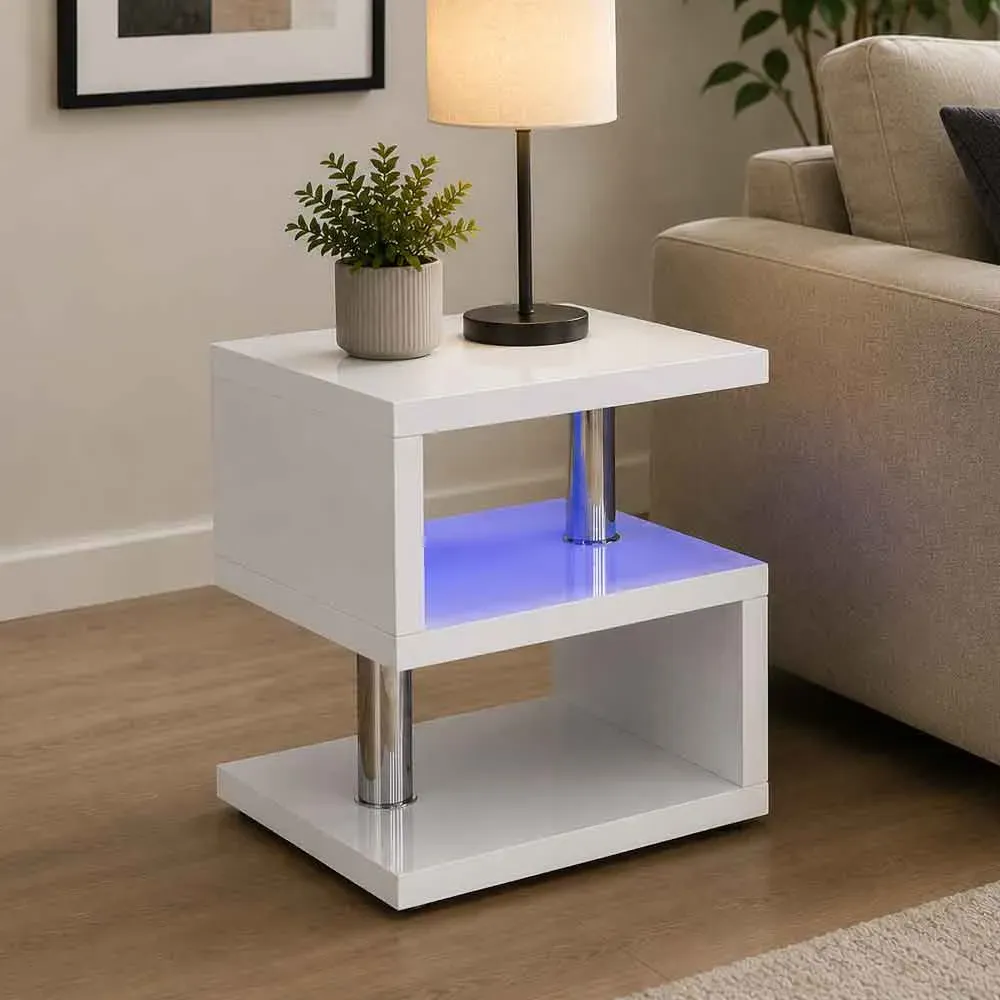 Aston Side Table with LED - White, High Gloss product