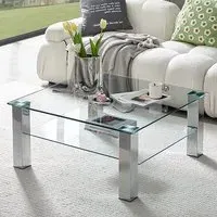 Aston Square Glass Coffee Table with Chrome Legs - Clear