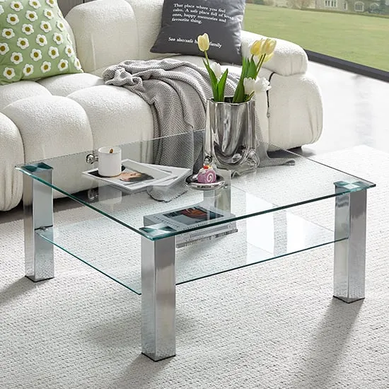 Aston Square Glass Coffee Table with Chrome Legs - Clear image