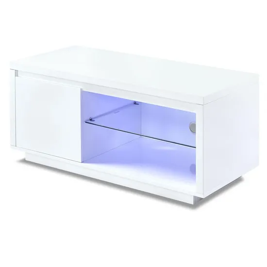 Aston TV Stand with 1 Door and LED - White, High Gloss product