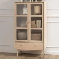 Astonik 2-Door Display Cabinet with Drawer - White, Oak