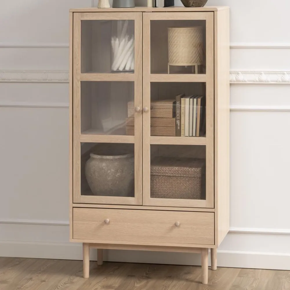 Astonik 2-Door Display Cabinet with Drawer - White, Oak image