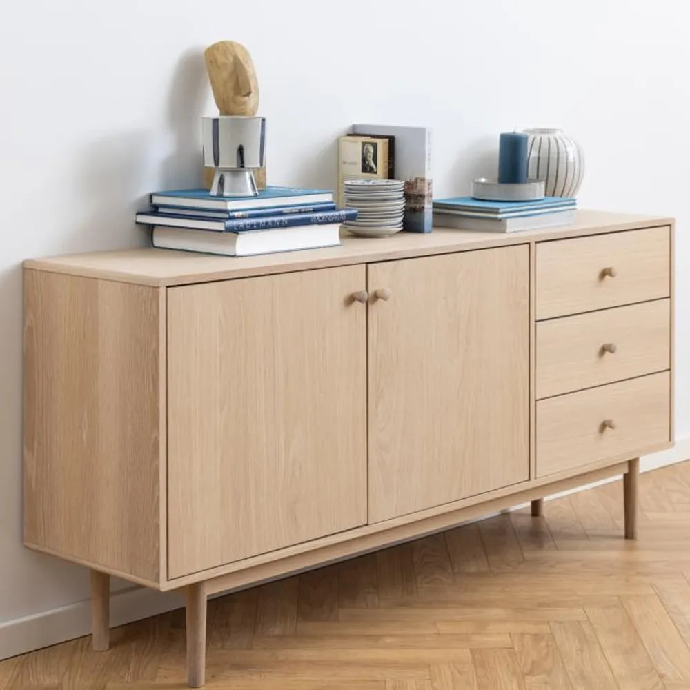 Astonik Wooden Sideboard with 2 Doors 3 Drawers - Oak image