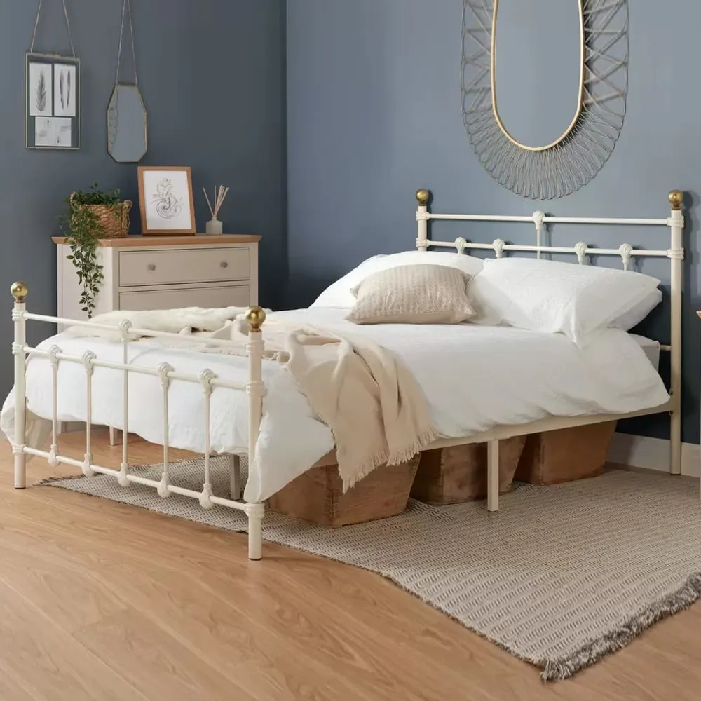 Atalla Small Double Bed Frame - Cream, Metal