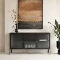 Athero Sideboard with 3 Fluted Glass Doors - Black, Metal alternate view