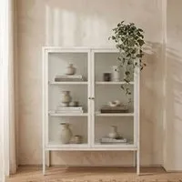 Athero Storage Cabinet with Fluted Glass Doors - White, Metal alternate view