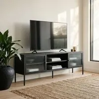 Athero TV Stand with 2 Fluted Glass Doors - Black, Metal alternate view