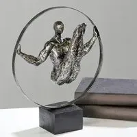 Athlet Sculpture with Black Base - Antique Silver, Poly Metal