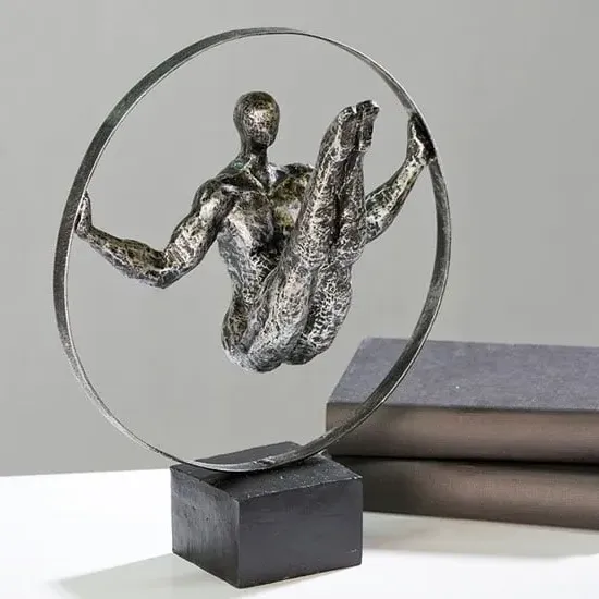 Athlet Sculpture with Black Base - Antique Silver, Poly Metal