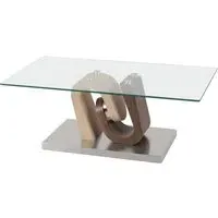 Atlanta Glass Coffee Table with Steel Base - Clear, Wood