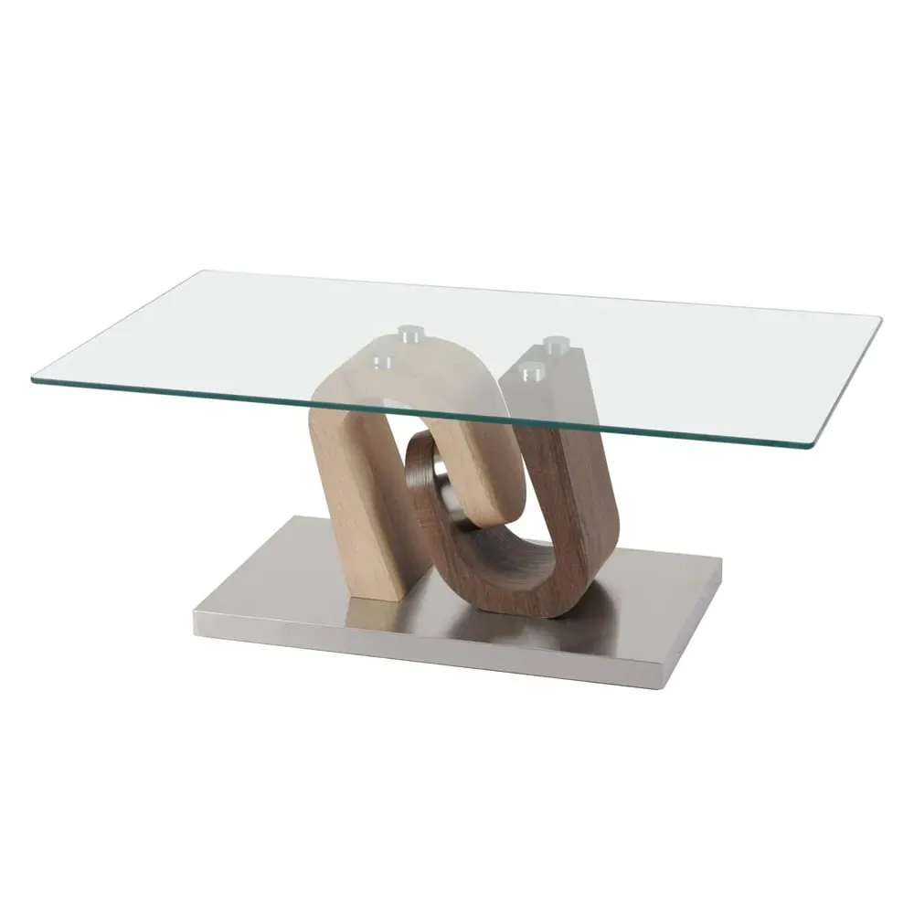Atlanta Glass Coffee Table with Steel Base - Clear, Wood