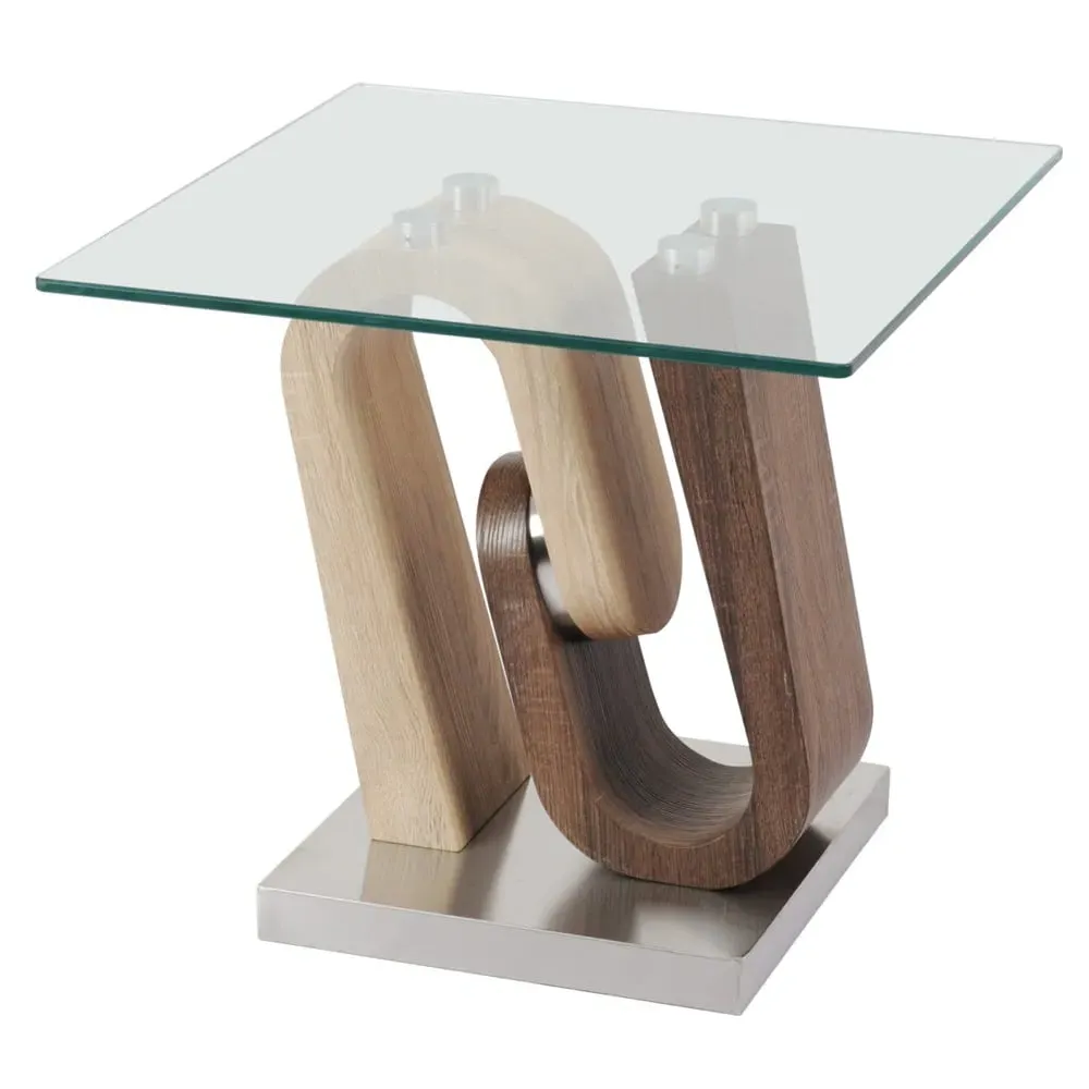 Atlanta Glass End Table with Steel Base - Clear, Wood image