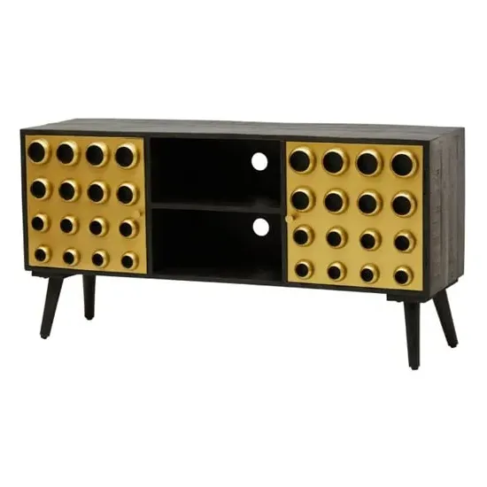 Atria TV Stand with 2 Doors - Black, Mango Wood