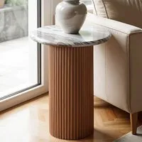 Attalla Side Table - White Marble, Mango Wood alternate view