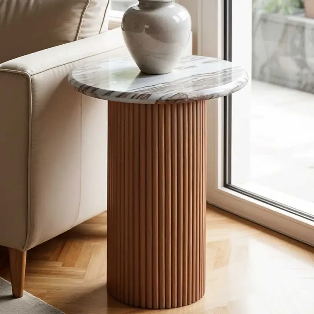 Attalla Side Table - White Marble, Mango Wood product