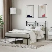 Attica Double Bed Frame with Headboard - Black, Steel