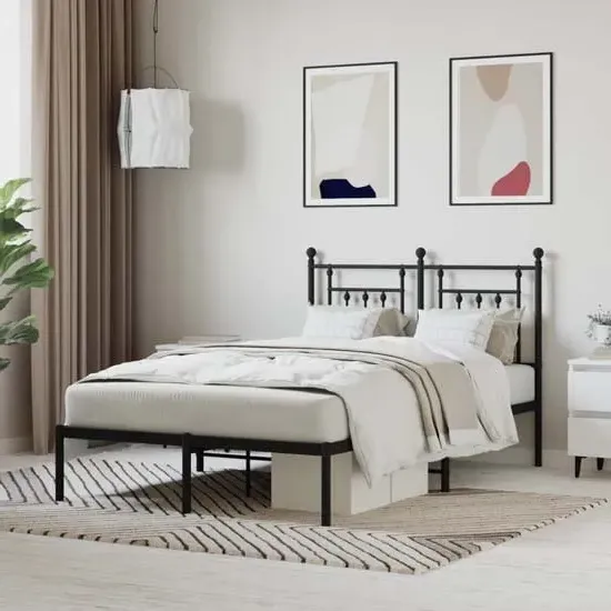 Attica Double Bed Frame with Headboard - Black, Steel