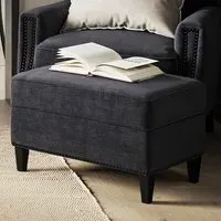 Attica Fabric Footstool with Wooden Legs - Anthracite