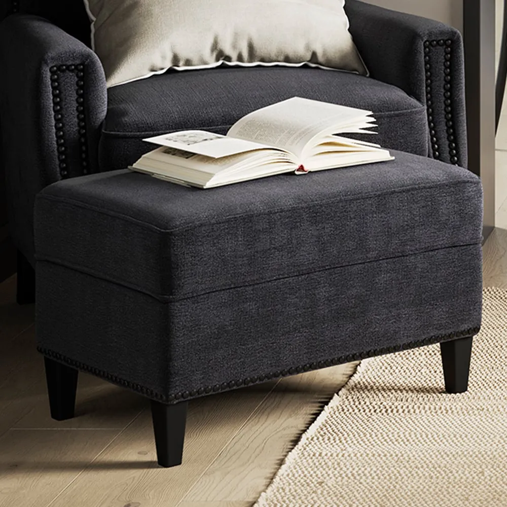 Attica Fabric Footstool with Wooden Legs - Anthracite image