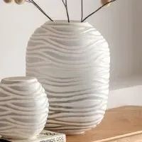 Attica Large Hand Blown Carved Vase - White, Glass