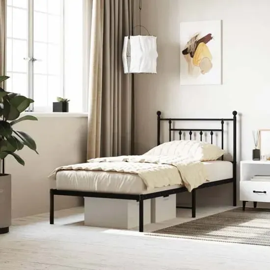 Attica Single Bed Frame with Headboard - Black, Steel