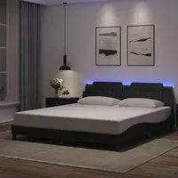 Attica Super King Size Bed Frame with LED - Black, Faux Leather