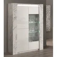 Attoria LED 2 Door Display Cabinet - White Marble Effect, MDF