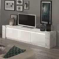 Attoria LED Large TV Stand - White Marble Effect, MDF
